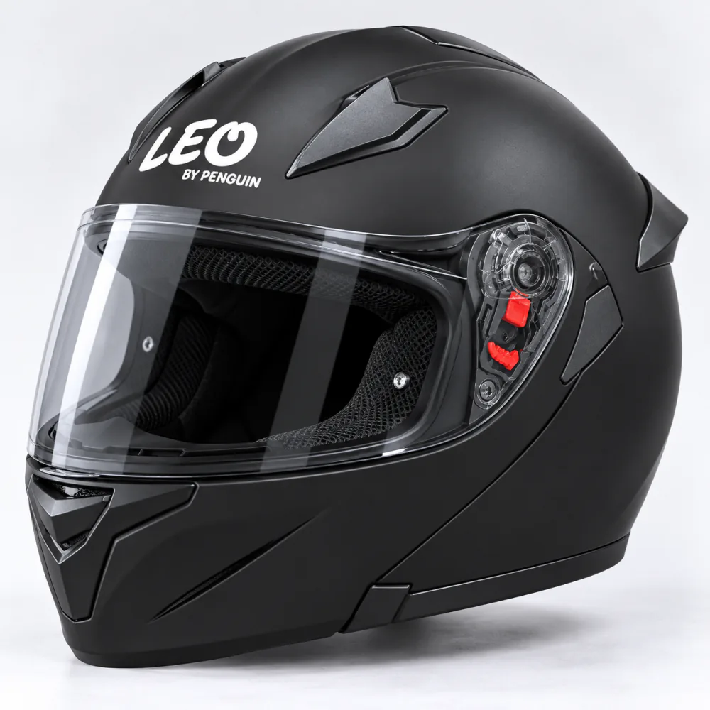 LEO by Penguin PG 107 flip up helmet in matte black, a DOT-labelled modular under Rs 10,000