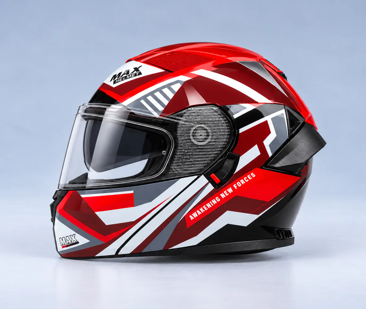 MAX 909 Modular Helmet, Red / White / Grey, side view
