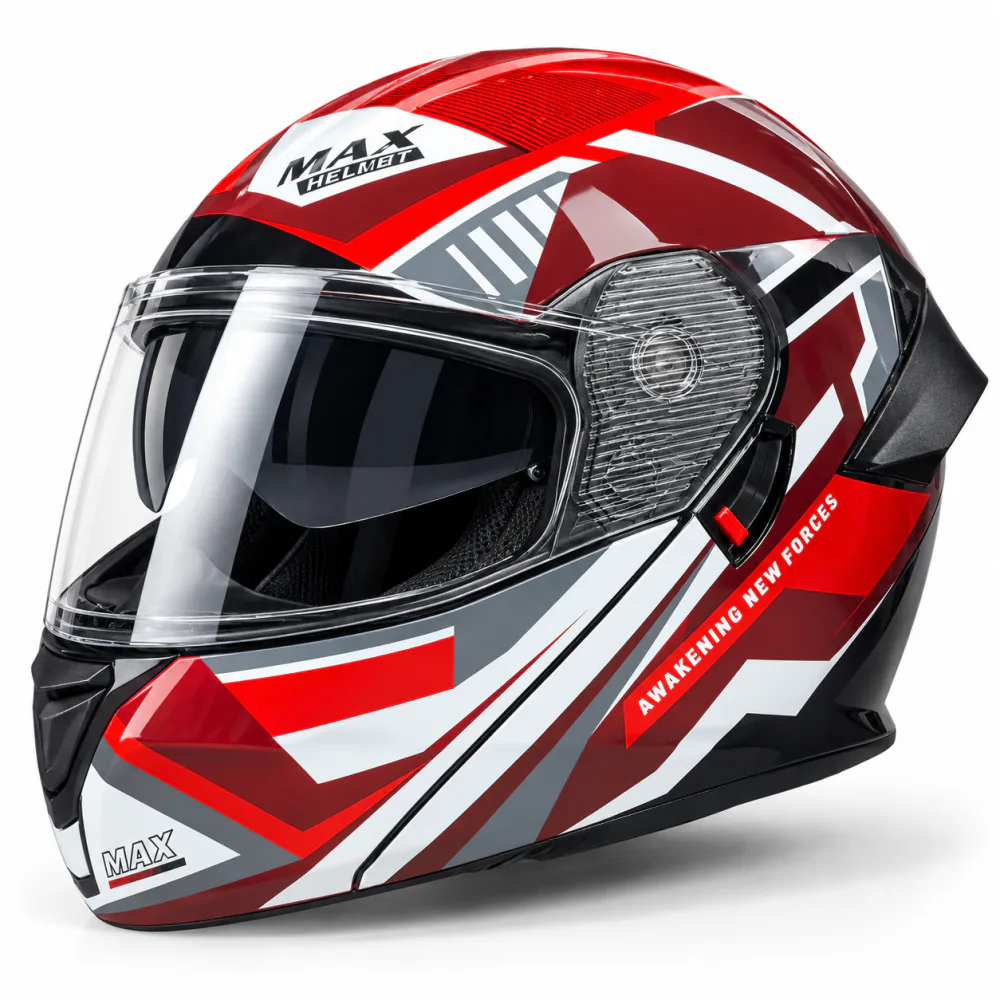 MAX 909 Modular Helmet, Red / White / Grey, front view