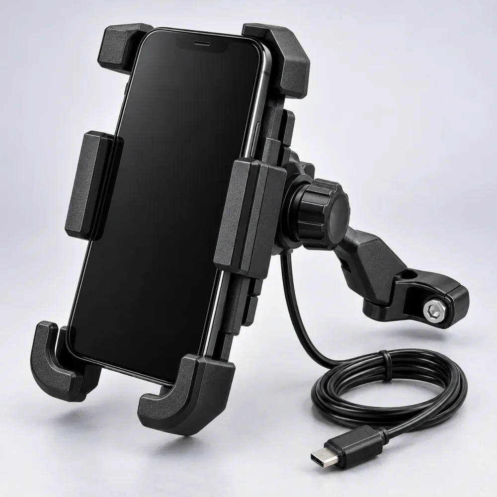 Mirror Mount Motorcycle Phone Holder with USB Charger