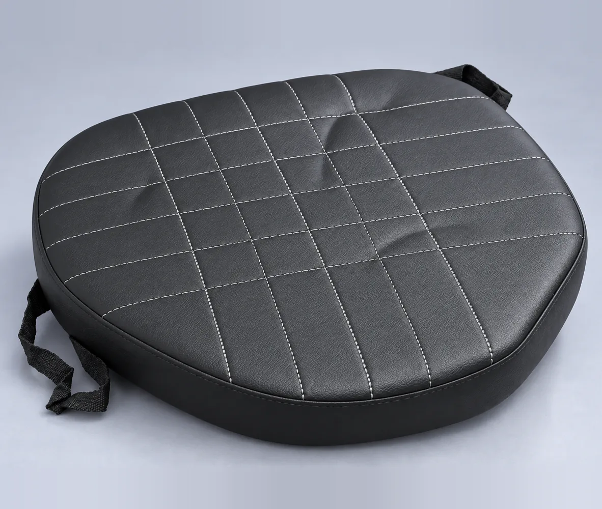 Motorcycle Seat Cushion Pad – Black with Grid Stitching, front view