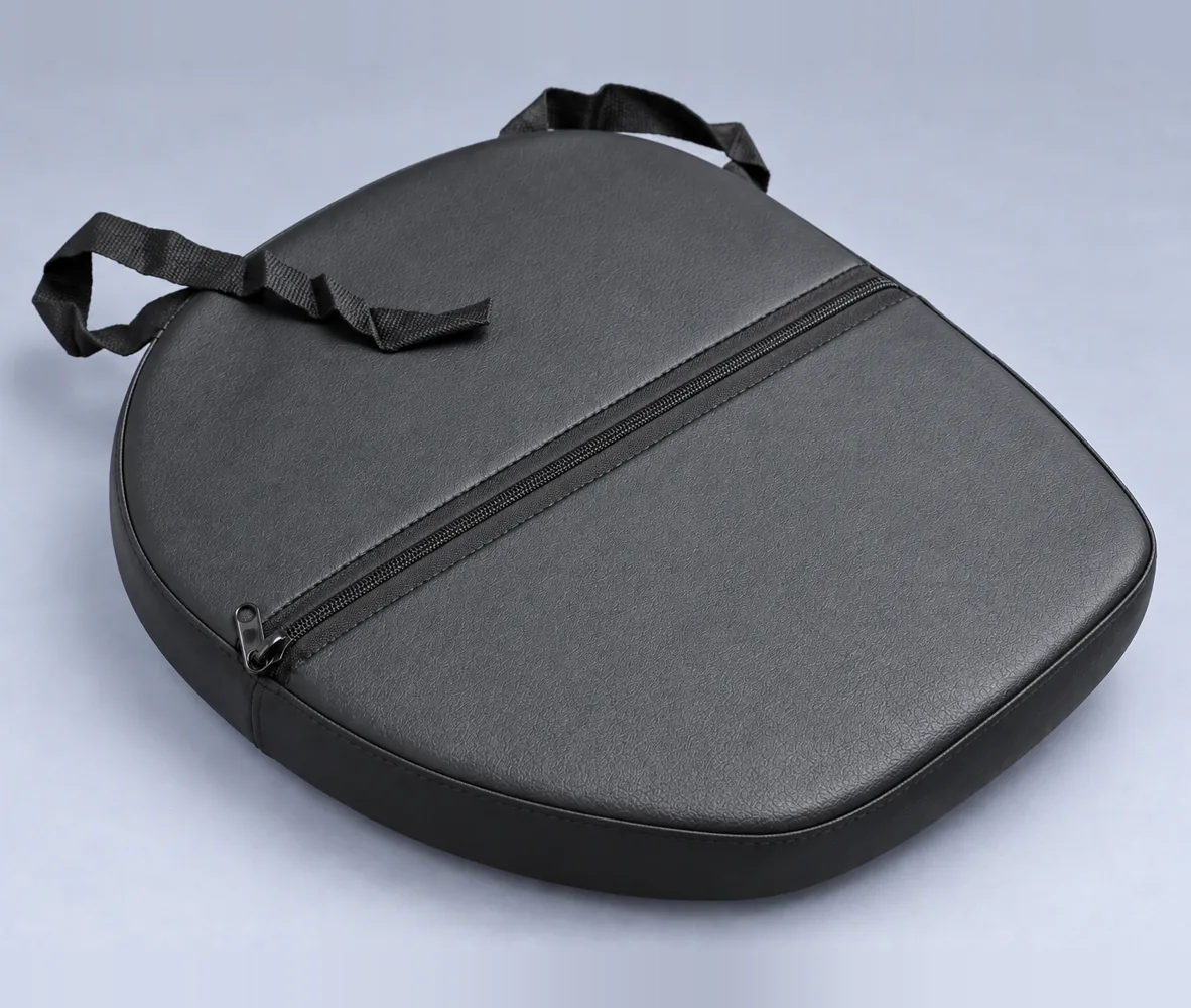 Motorcycle Seat Cushion Pad – Black with Grid Stitching, side view