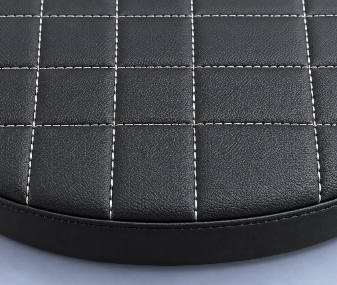 Motorcycle Seat Cushion Pad – Black with Grid Stitching, close-up