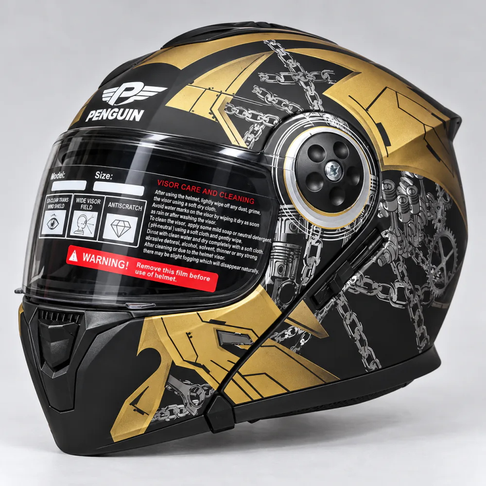 Penguin Piston Chain Graphic Modular Helmet in Matte Black / Gold Chain