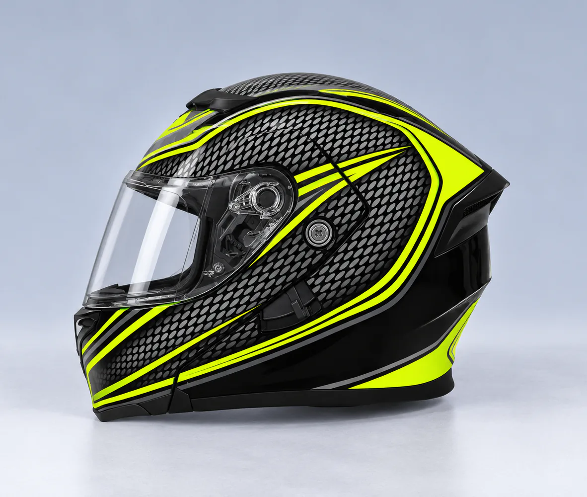 RZ Honeycomb Full Face Helmet, Gloss Black / Fluorescent Yellow Honeycomb, side view