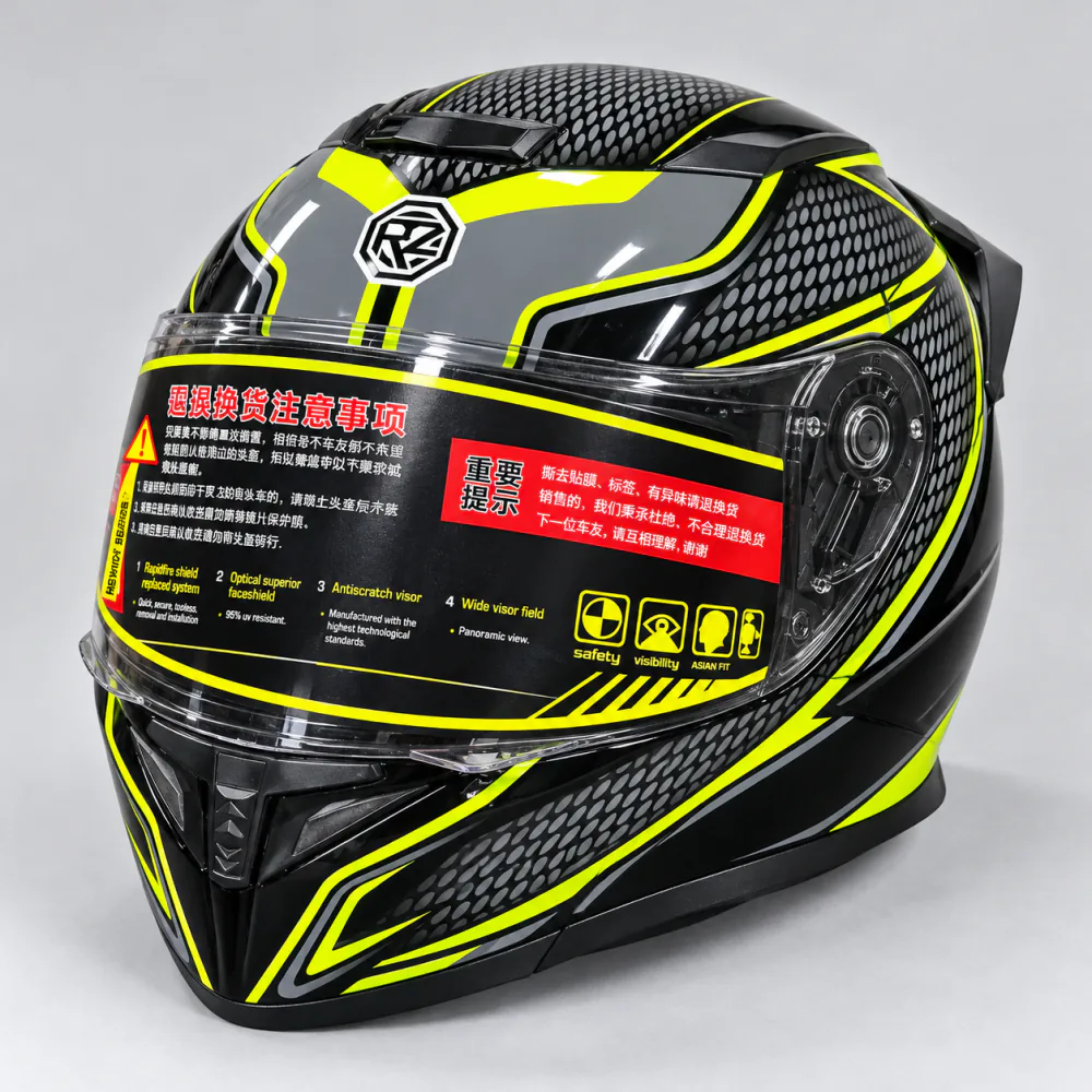 RZ Honeycomb Full Face Helmet in Gloss Black / Fluorescent Yellow Honeycomb