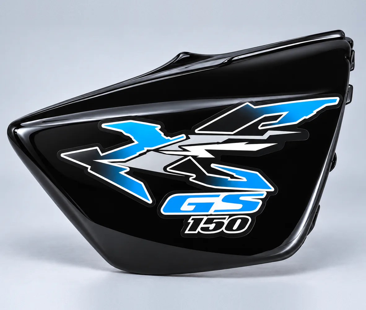 Side Cover for Suzuki GS150 – Black with Blue Decal, front view
