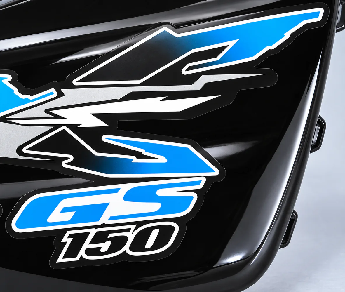 Side Cover for Suzuki GS150 – Black with Blue Decal, close-up
