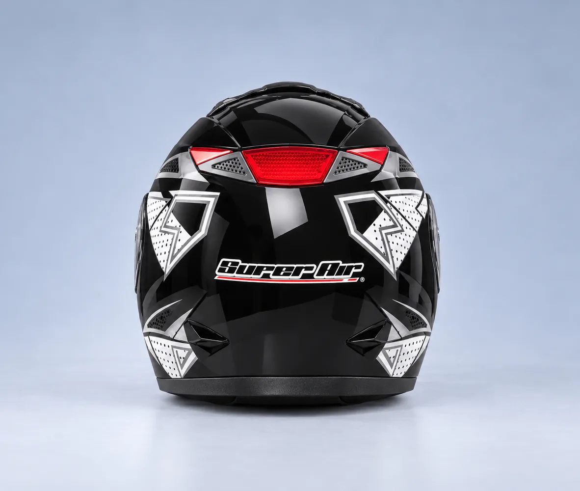 Super Air Full Face Helmet, Gloss Black / Silver, Gloss Black / Silver, rear view