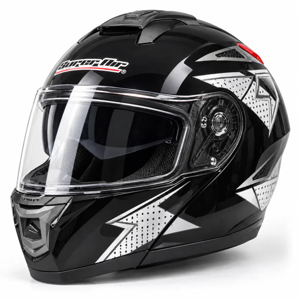 Super Air Full Face Helmet, Gloss Black / Silver, Gloss Black / Silver, front view