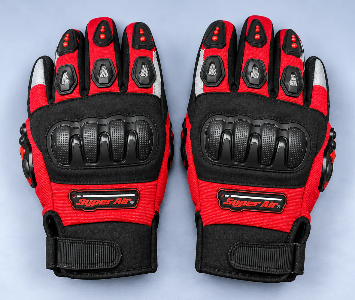 Super Air Hard Knuckle Touchscreen Riding Gloves, Red / Black, front view