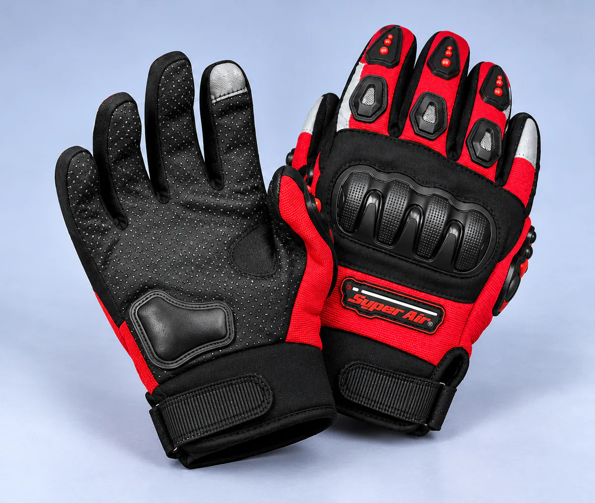 Super Air Hard Knuckle Touchscreen Riding Gloves, Red / Black, side view