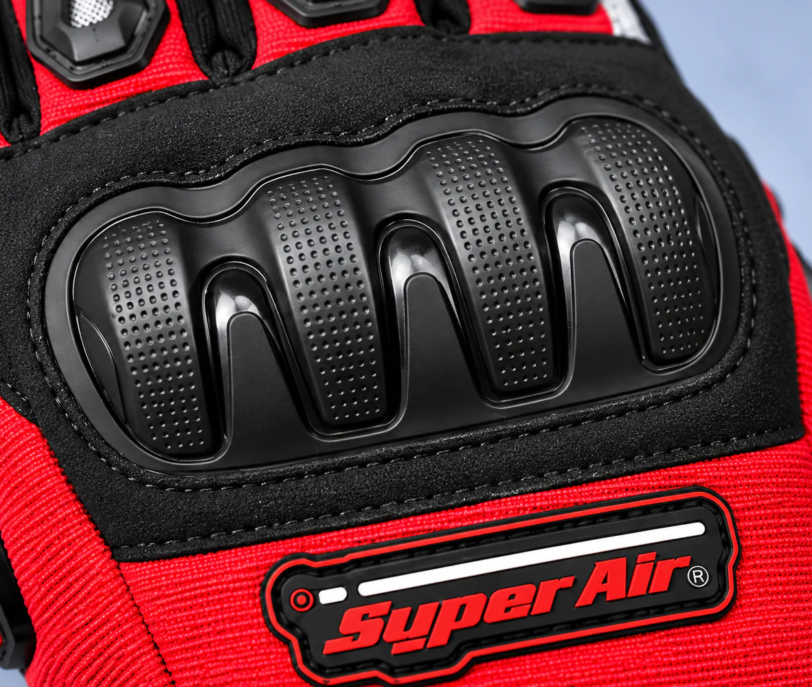 Super Air Hard Knuckle Touchscreen Riding Gloves, Red / Black, close-up