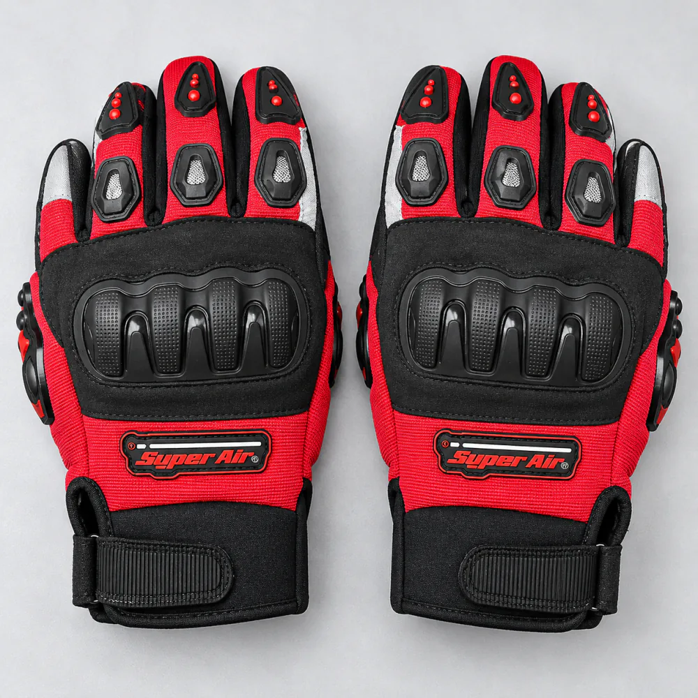 Super Air Hard Knuckle Touchscreen Riding Gloves in Red / Black