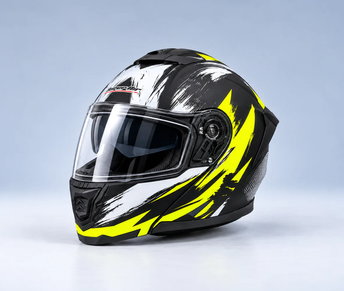 Super Air SP-915 Modular Helmet, Matte Black / Fluorescent Yellow Brush, front view