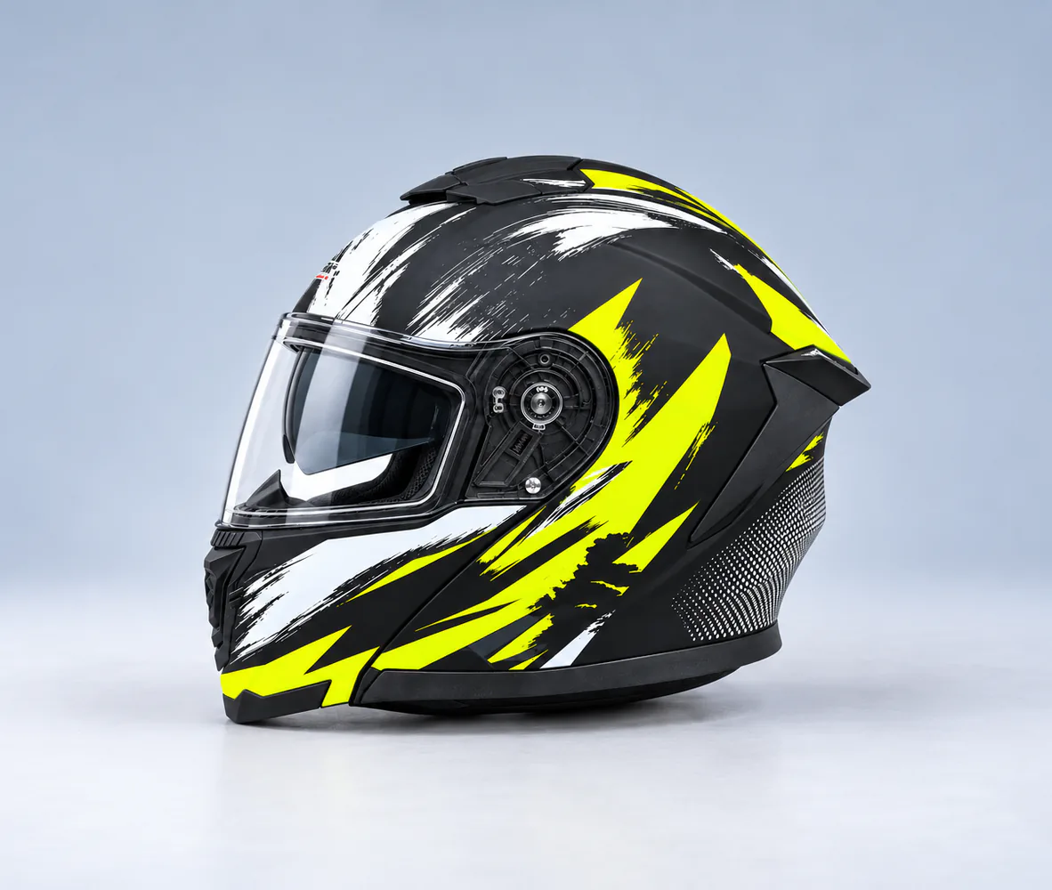 Super Air SP-915 Modular Helmet, Matte Black / Fluorescent Yellow Brush, side view