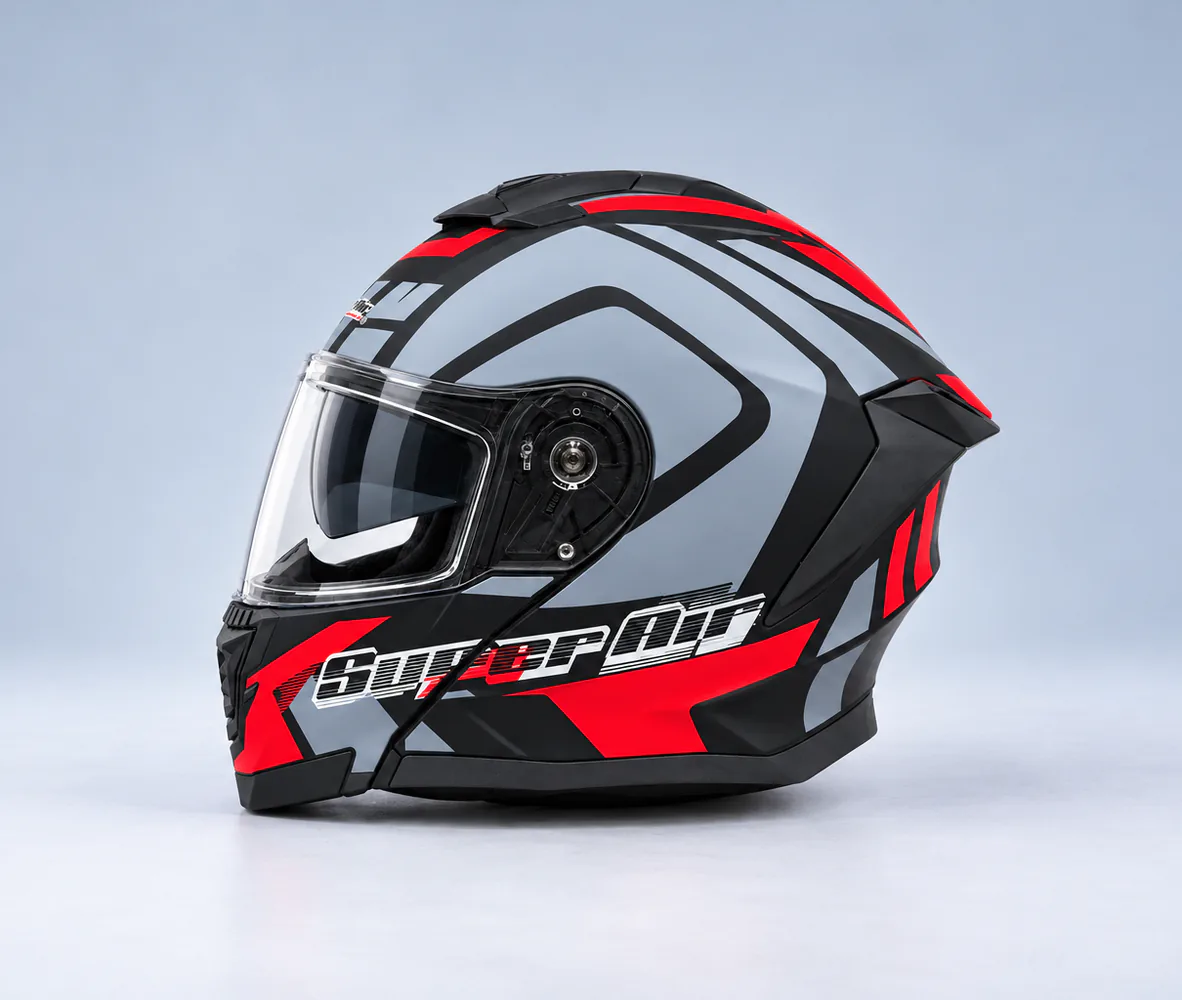 Super Air SP-915 Modular Helmet, Matte Grey / Red / Black, side view