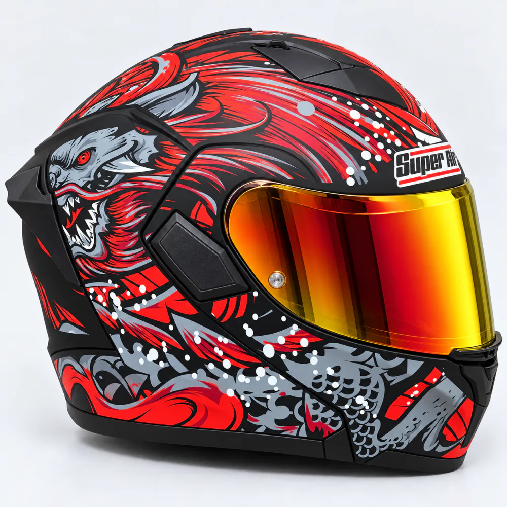 Super Air SP-918 Pro Full Face Helmet in Matte Black / Red Demon