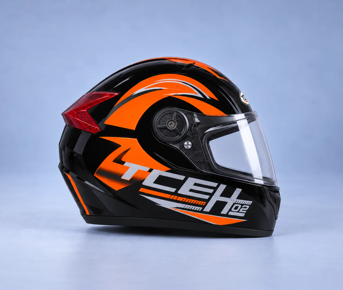 TCEH 02 Full Face Helmet, Gloss Black / Orange, side view
