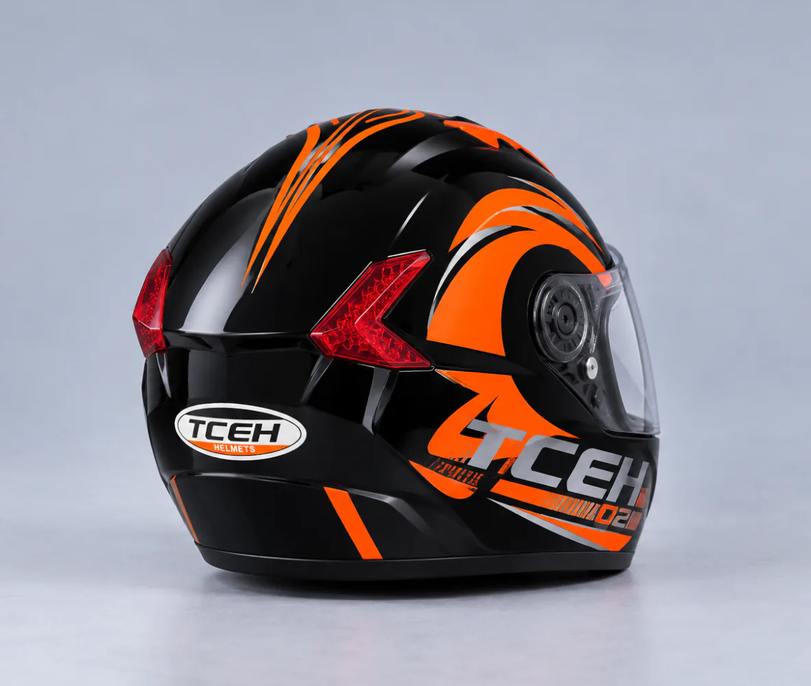TCEH 02 Full Face Helmet, Gloss Black / Orange, rear view