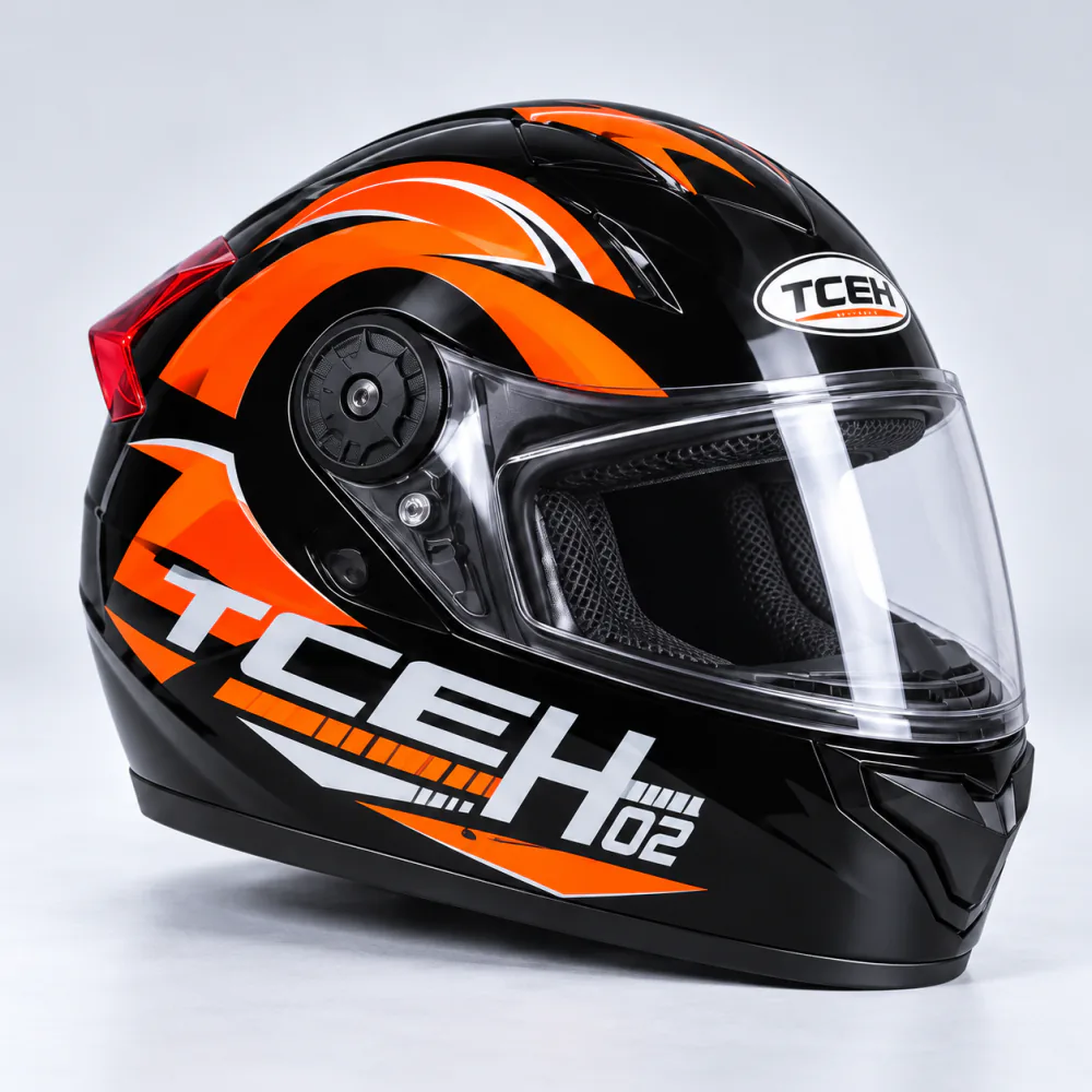 TCEH 02 Full Face Helmet, Gloss Black / Orange, front view