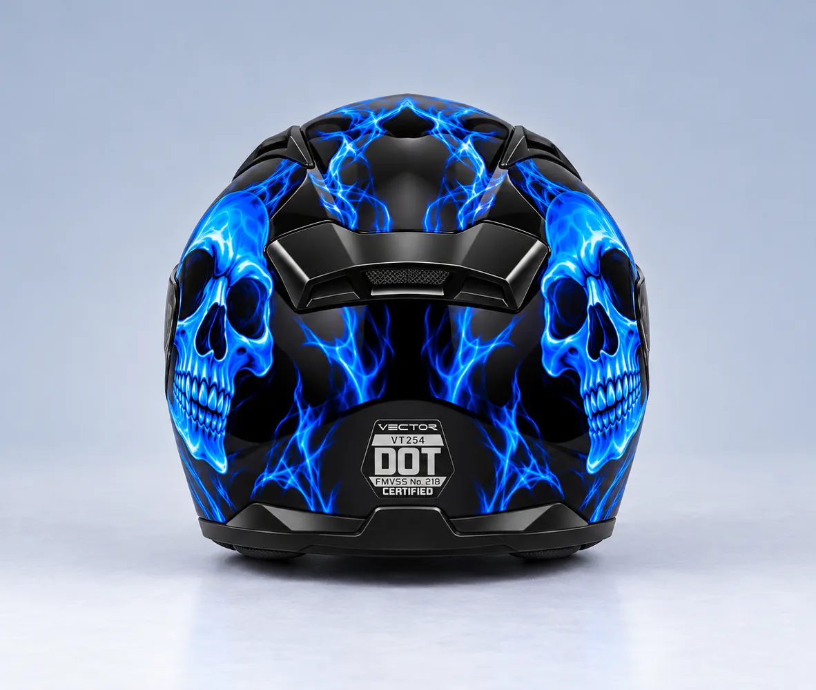 Vector VT-254 Modular Helmet, Blue Skeleton, rear view