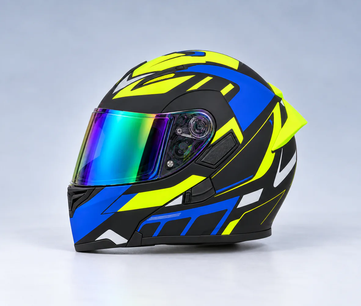 Vector VT-254 Prime Modular Helmet, Blue / Fluorescent Yellow, side view