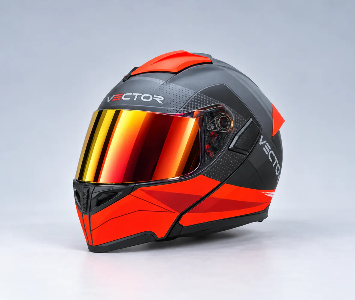 Vector VT-254 Prime Modular Helmet, Matte Grey / Fluorescent Red, front view