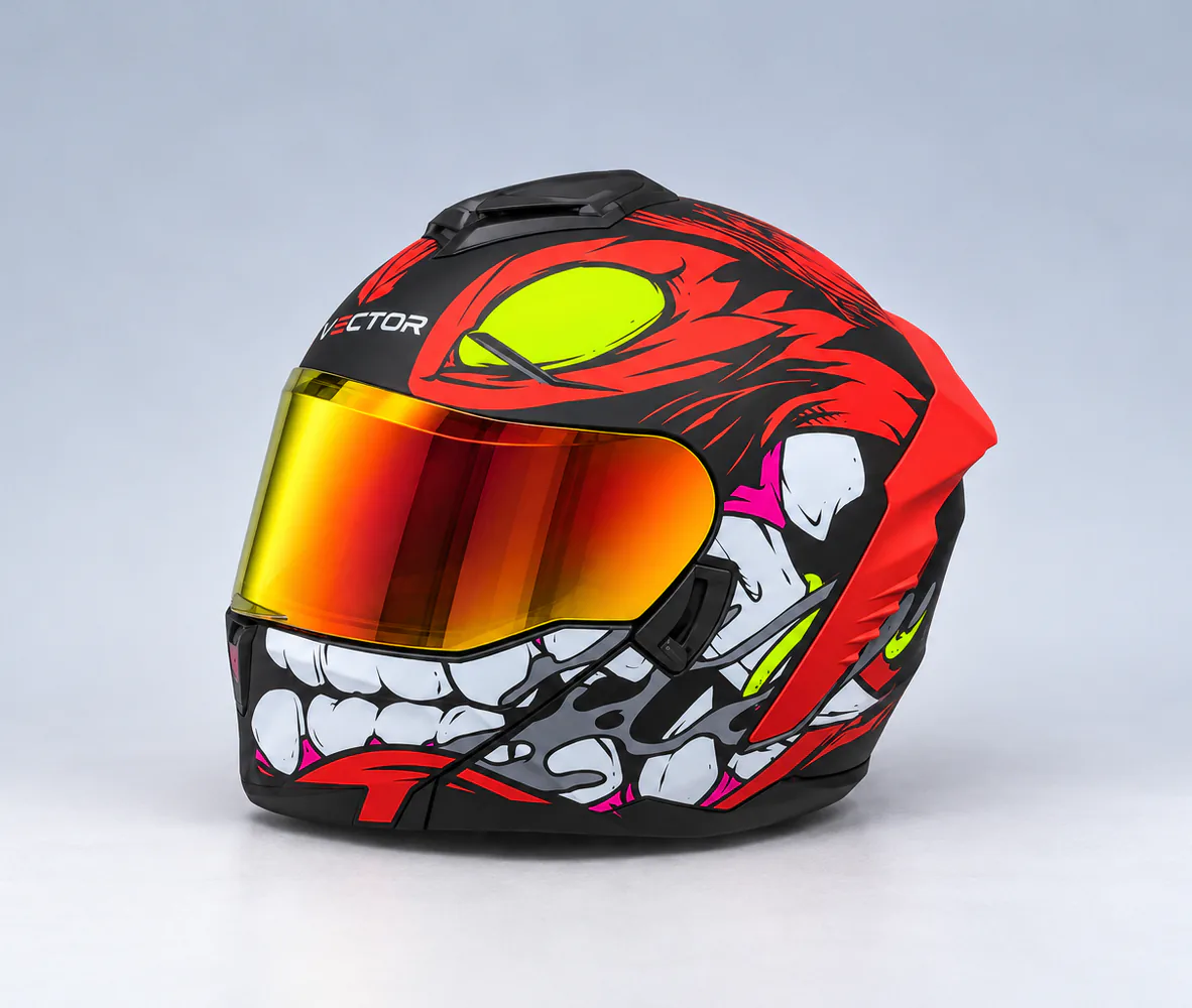 Vector VT-265 modular helmet seen from the front, one of the DOT certified helmets in Pakistan with a printed DOT label on the rear