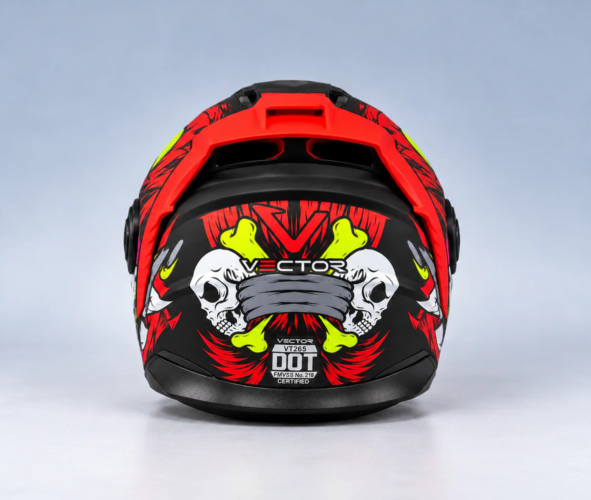 Rear view of a Vector VT-265 modular helmet showing its DOT label, illustrating DOT certified helmet price in Pakistan