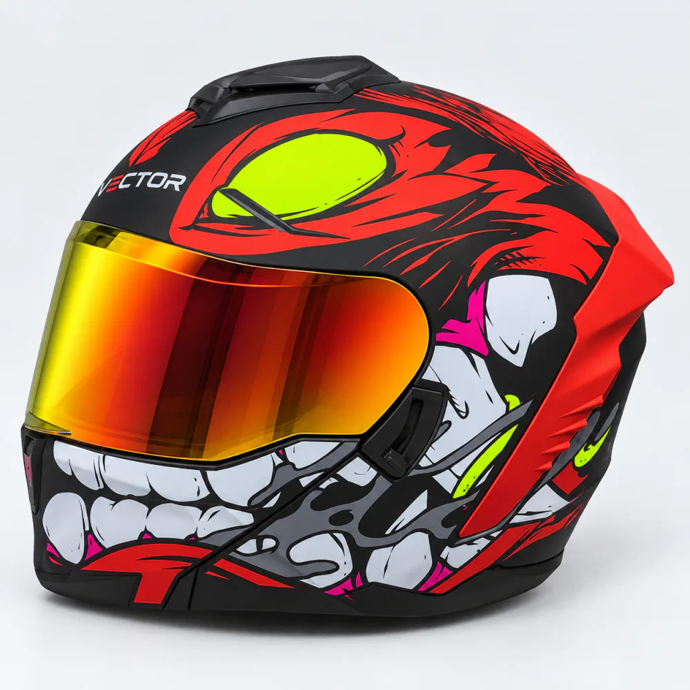 Vector VT-265 flip up helmet in the Dragon graphic with its chin bar closed, illustrating flip up helmet price in Pakistan