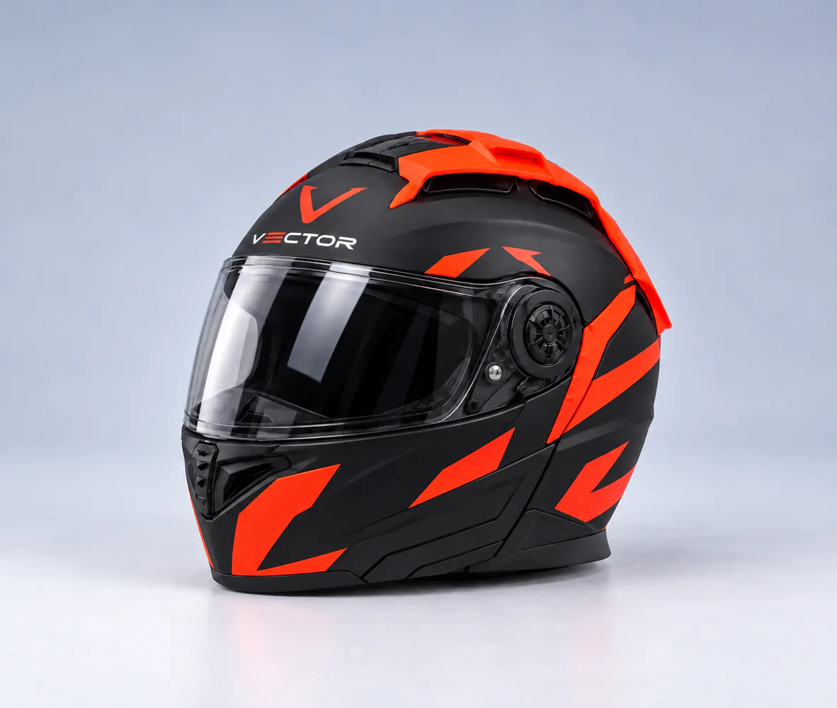 Vector VT-265 Modular Helmet, Matte Black / Fluorescent Orange, front view