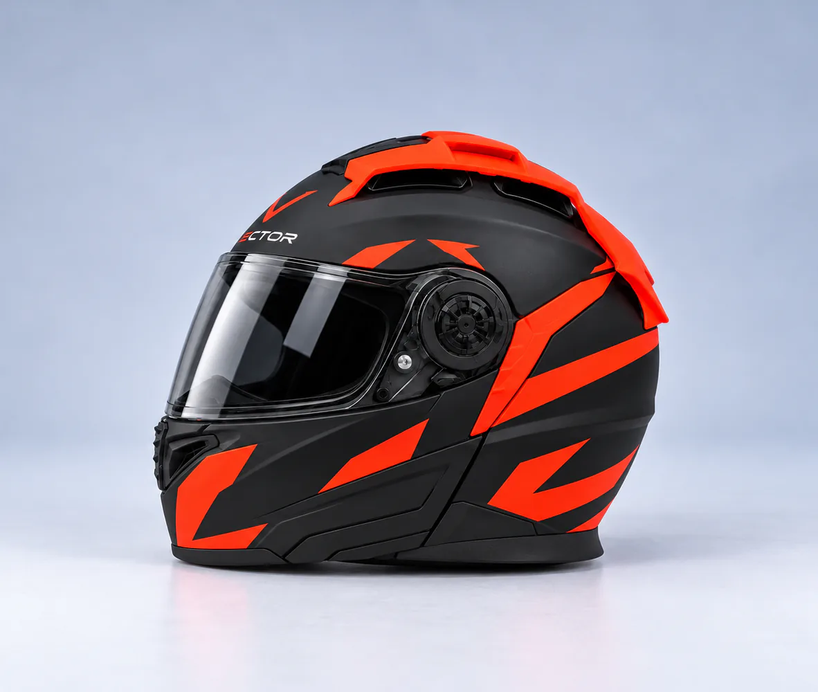 Vector VT-265 Modular Helmet, Matte Black / Fluorescent Orange, side view