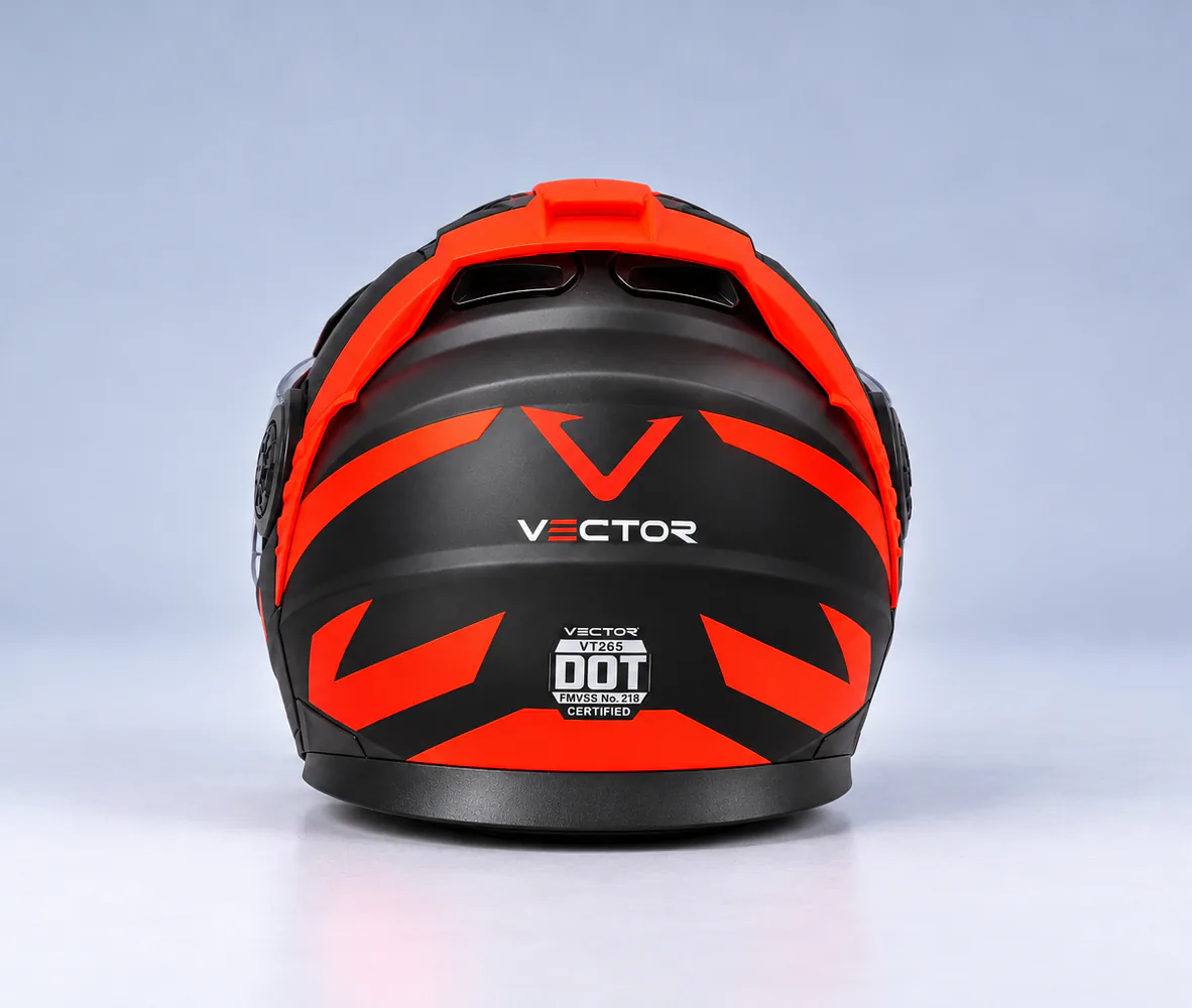 Vector VT-265 Modular Helmet, Matte Black / Fluorescent Orange, rear view