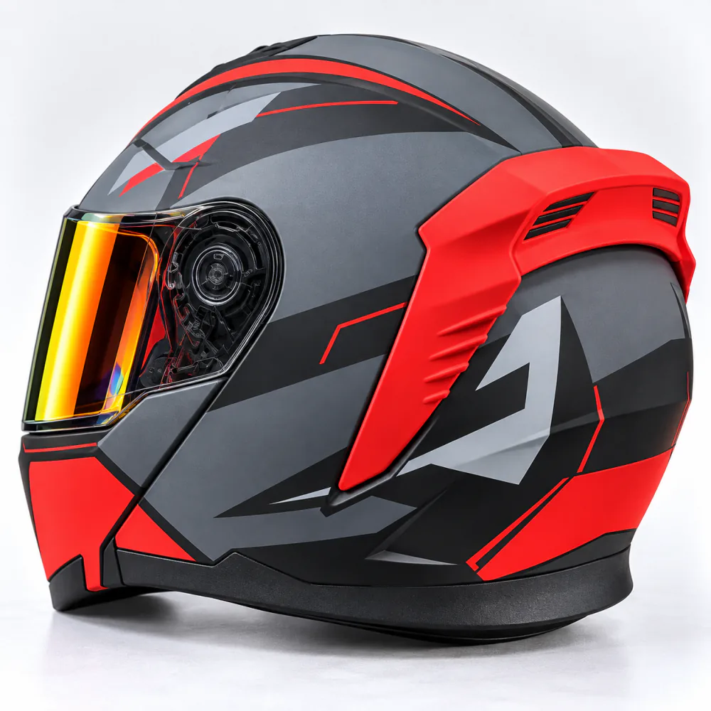 Vector VT-265 flip-up in matte grey and red, a mid-price alternative to an imported helmet in Pakistan
