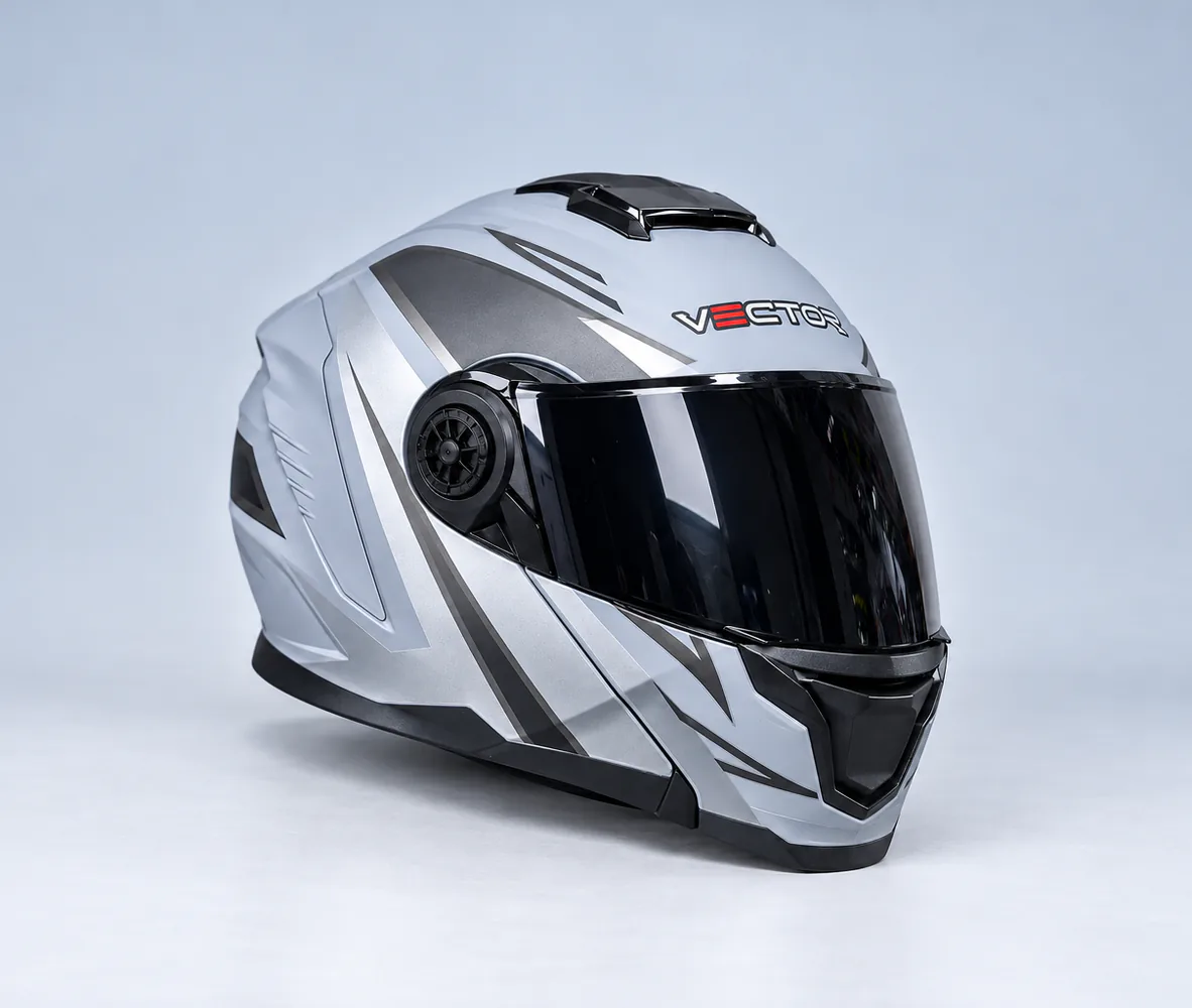 Vector VT-265 Modular Helmet, Matte Light Grey / Silver, front view
