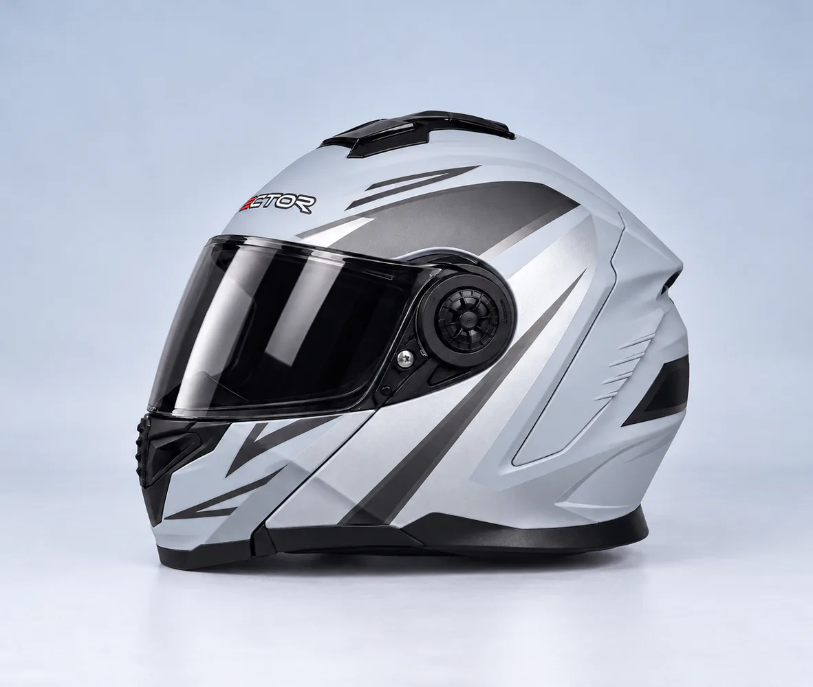 Vector VT-265 Modular Helmet, Matte Light Grey / Silver, side view