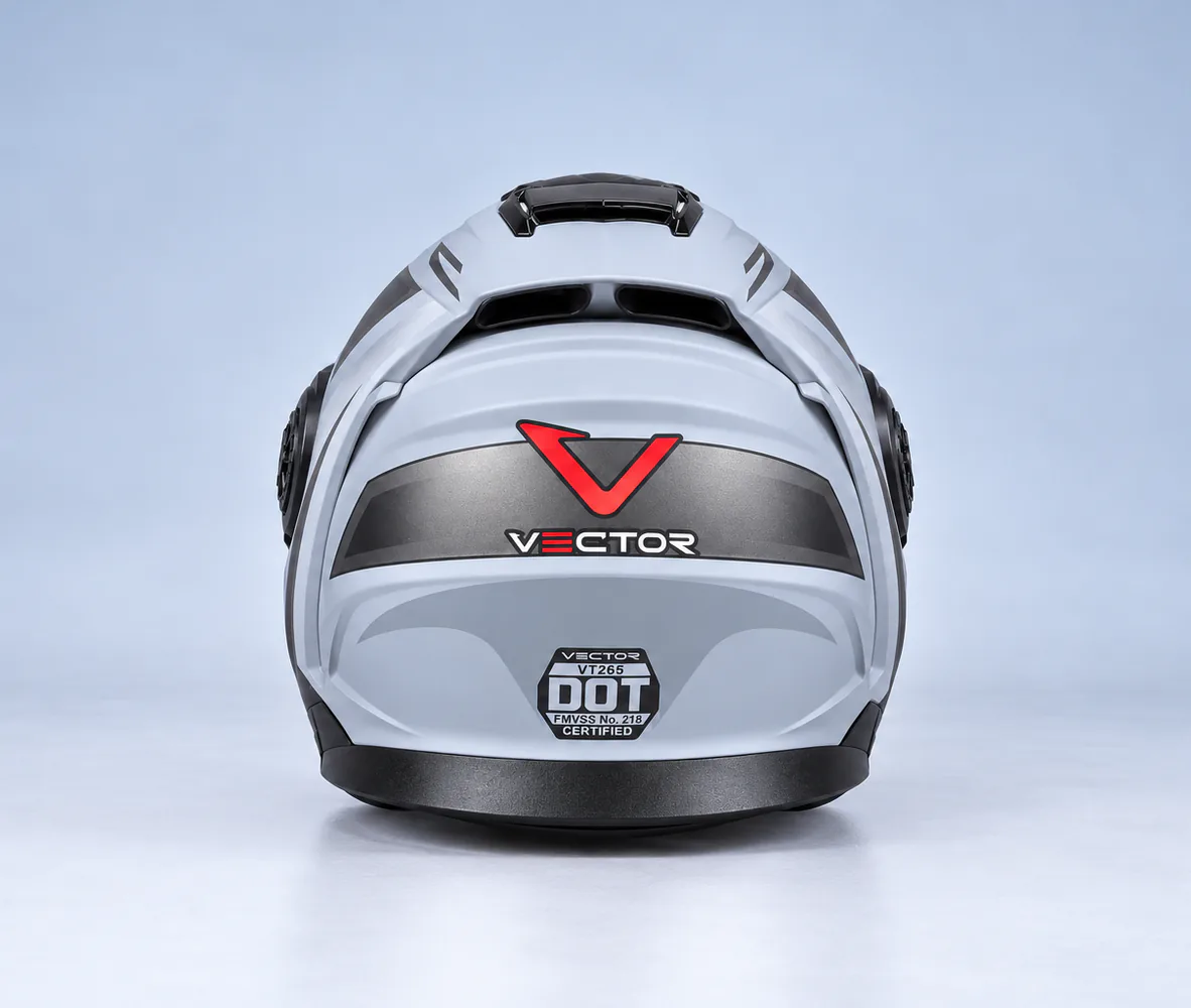 Vector VT-265 Modular Helmet, Matte Light Grey / Silver, rear view