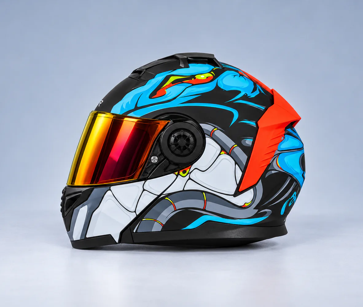 Vector VT-265 Modular Helmet, Mech Blue / Orange, side view