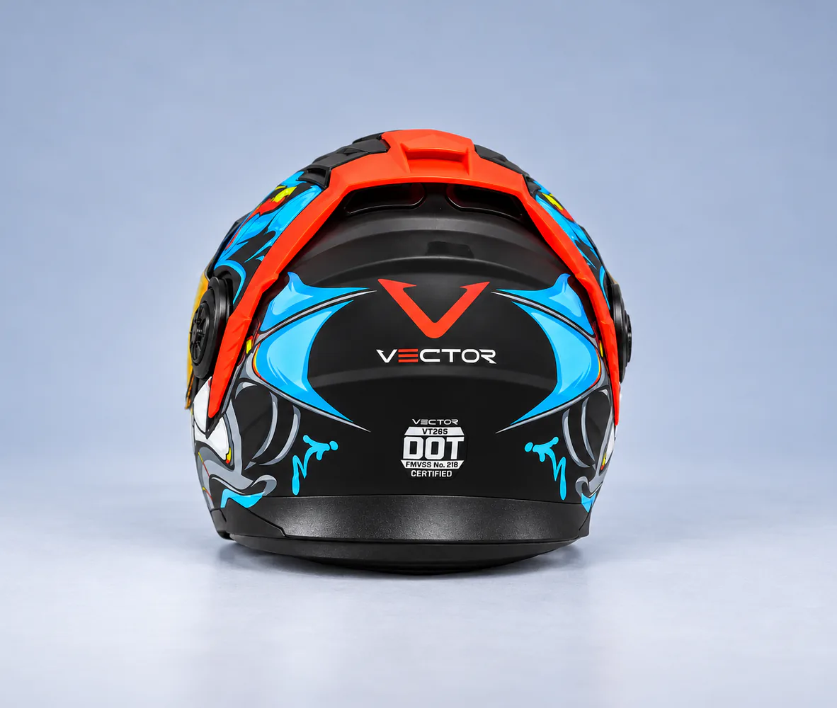 Vector VT-265 Modular Helmet, Mech Blue / Orange, rear view
