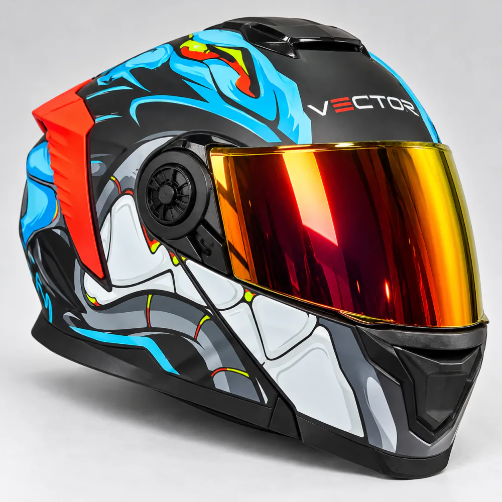 Vector VT-265 Modular Helmet, Mech Blue / Orange, front view